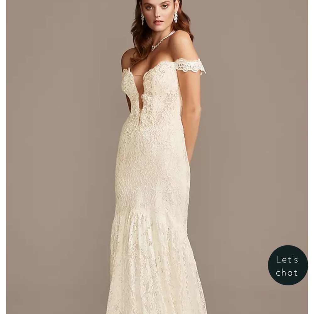 Lina Cream Off-Shoulder Plunge Wedding Gown